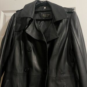 Massimo Dutti Black Leather Trench Coat